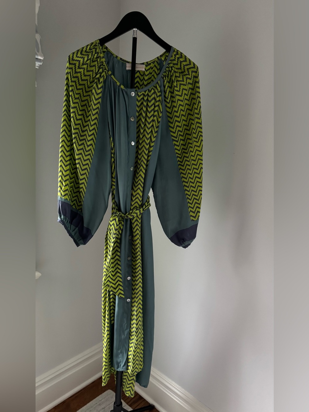 Natalie Martin Green Chevron & Teal Midi Dress